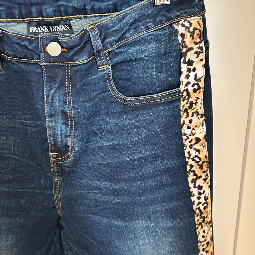 Frank Lyman Design Blue Jeans with Leopard Trim - Picture 2 of 5